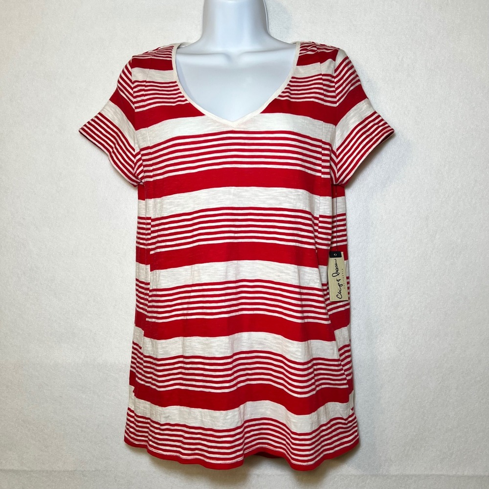 New Chip & Pepper‎ California Coastal Americana Y2K Red White Striped Top S